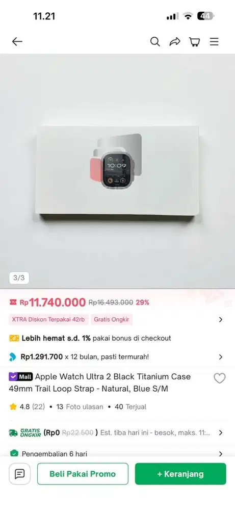 Apple watch ultra 2 black titanuim 49mm trail loop strap - blue s/m