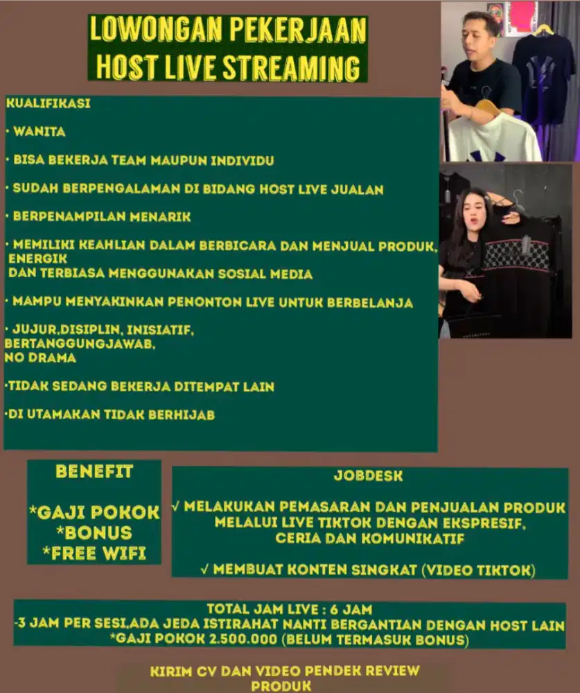 Dibutuhkan segera Host Live