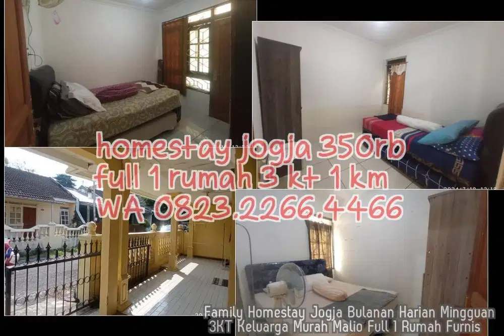 Family Homestay Jogja Bulanan Harian Mingguan 3KT Keluarga Murah Malio
