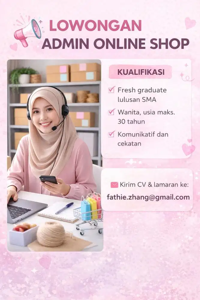 Di Cari Admin Online Shop daerah Gading Serpong