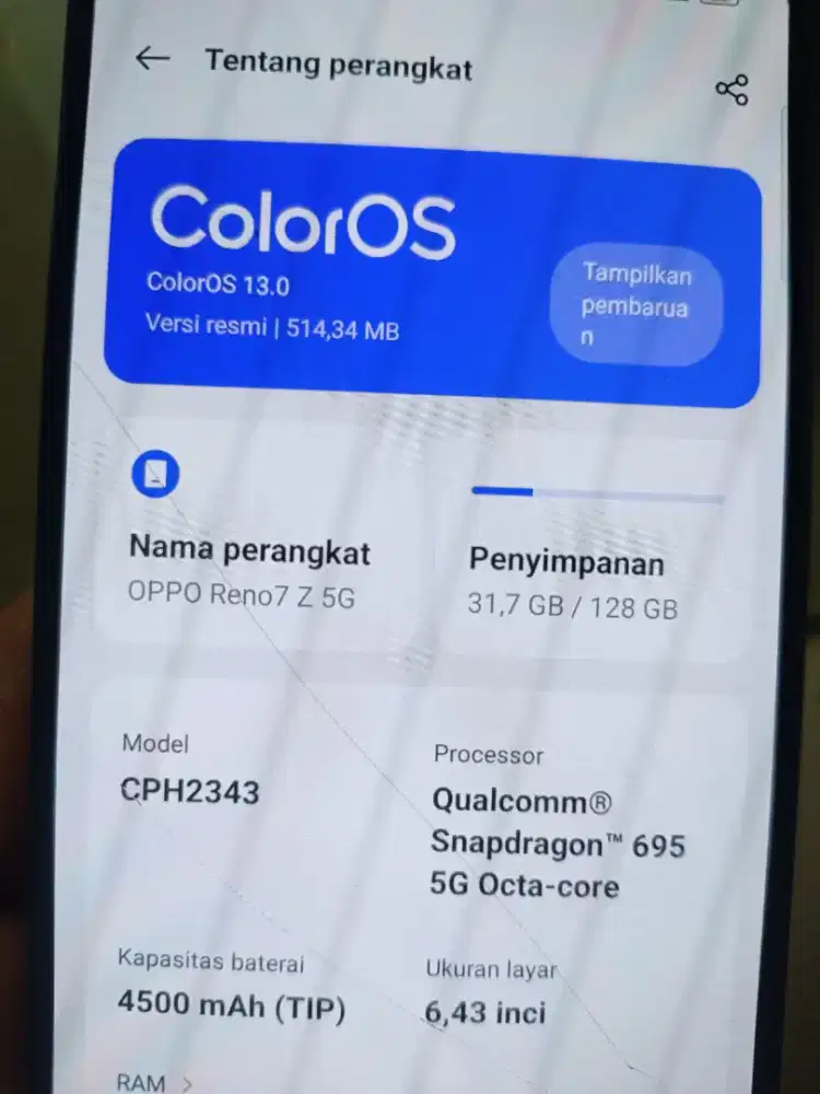 Jua murah oppo reno 7 z 5G minus kaca pecah dikit