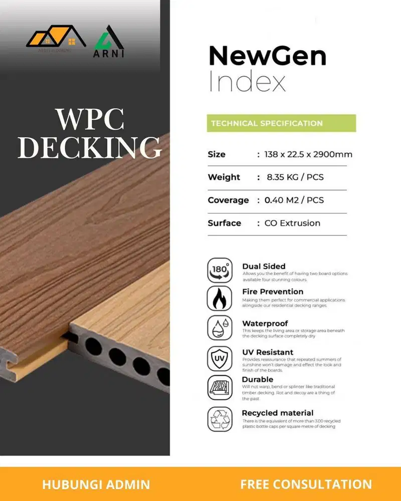 WPC DECKING NEW GEN|Lantai Decking Balkon Rumah/Rooftop Garden/Gazebo/
