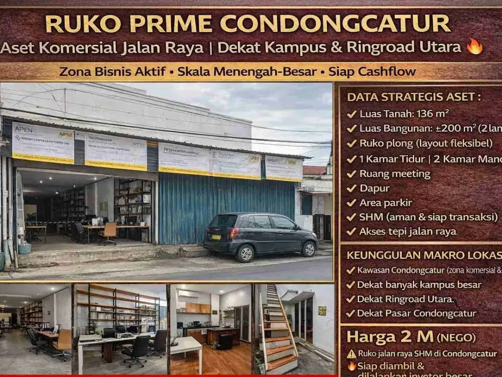 RUKO PRIME CONDONGCATUR
Aset Komersial Jalan Raya | Dekat Kampus & Ringroad Utara.Zona Bisnis Aktif • Skala Menengah-Besar • Siap Cashflow