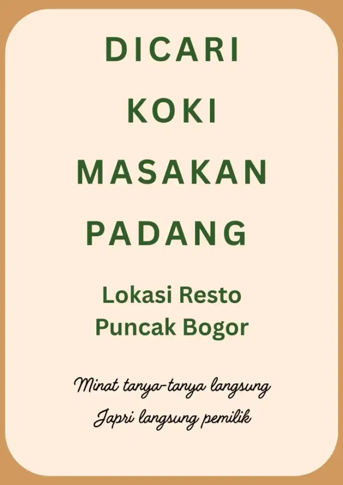 LOKER KOKI MASAKAN PADANG
