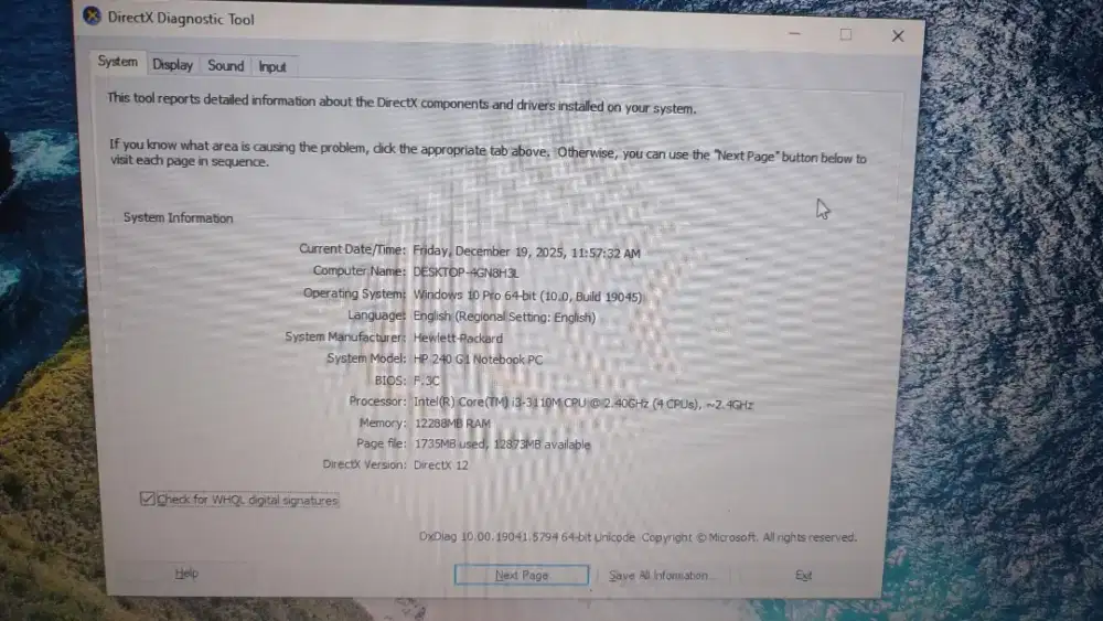laptop Hp 240 G1
Kondisi Normal