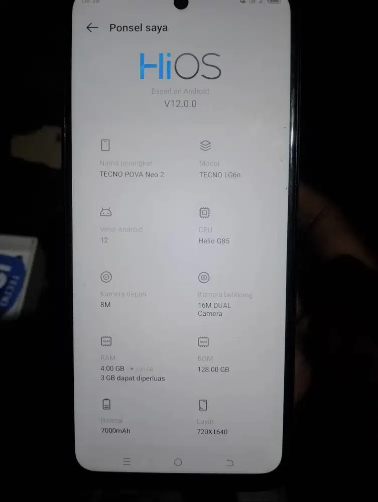 Jual hp teckno Neo 2 ram 4+3/128 berfungsi normal semua