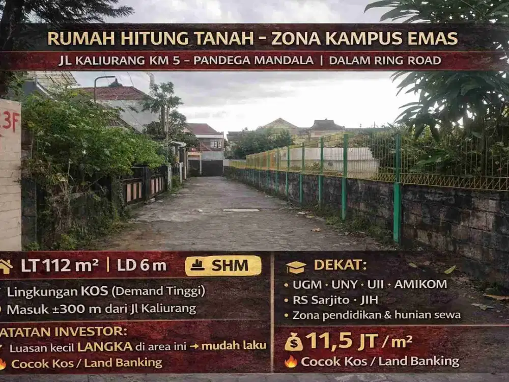 TANAH EMAS DALAM RING ROAD – KALIURANG KM 5
LUASAN LANGKA | ZONA KAMPUS INTI | CEPAT LAKU