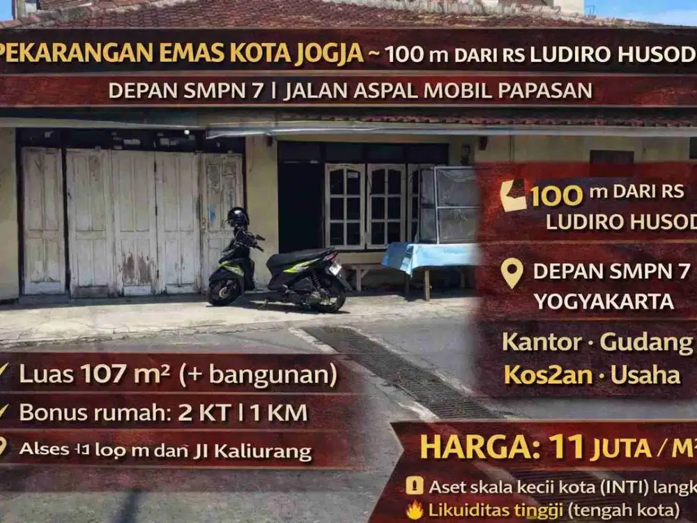 PEKARANGAN EMAS KOTA JOGJA – 100 m DARI RS LUDIRO HUSODO
DEPAN SMPN 7 | JALAN ASPAL MOBIL PAPASAN