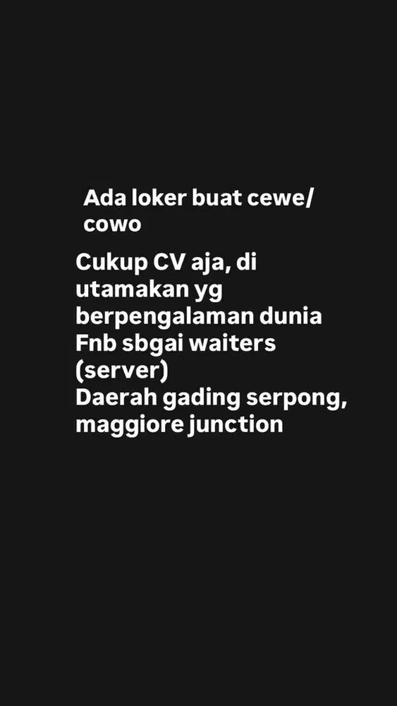 Dicari Waiters atau server restoran