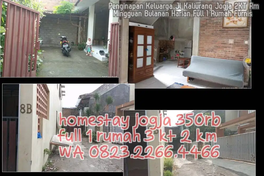 Penginapan Keluarga Jl Kaliurang Jogja 2KT Rm  Mingguan Bulanan Harian