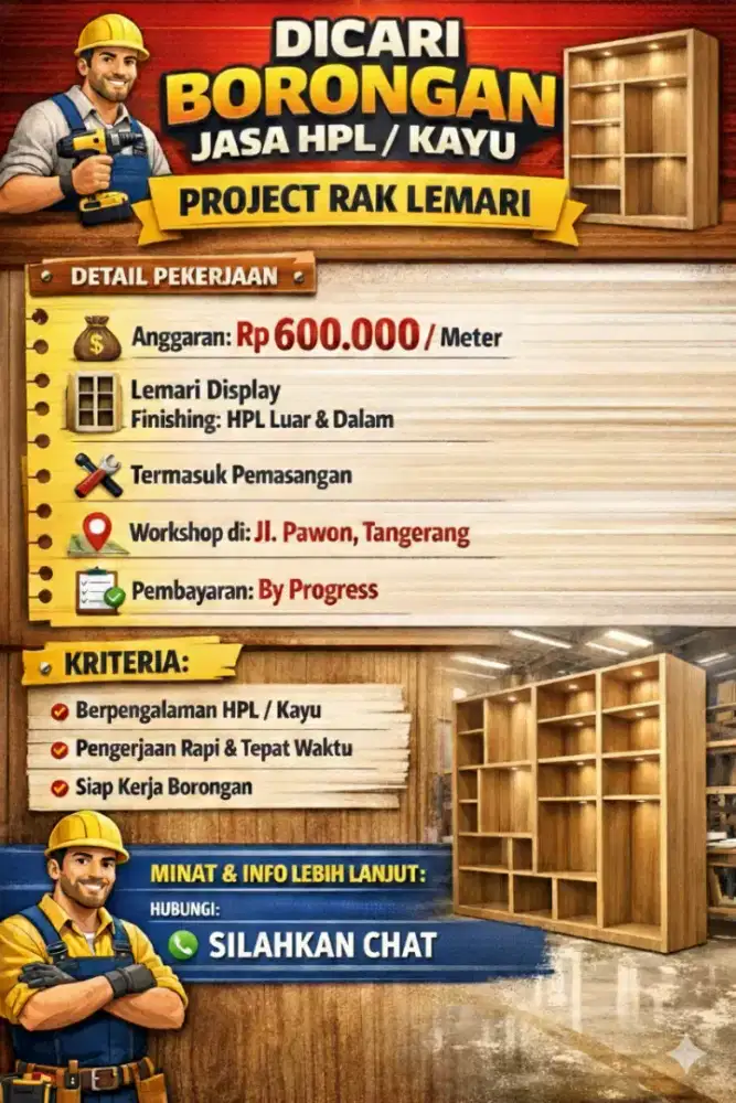 Dicari Borongan Jasa Tukang HPL/Kayu