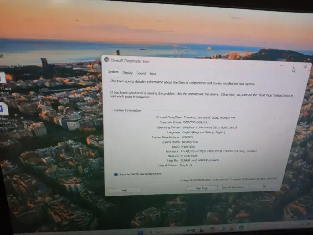 PC Lenovo core i5 gen 9