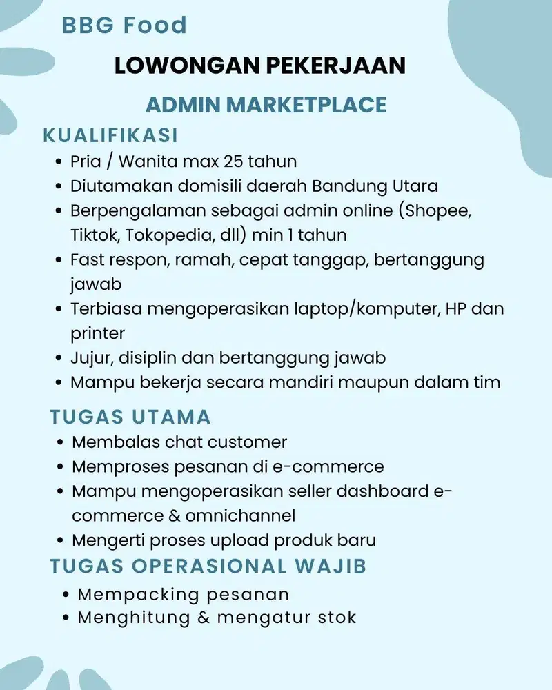 Lowongan Kerja Admin Marketplace