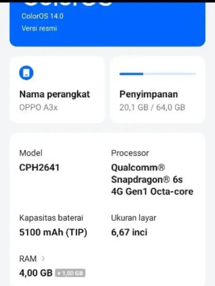 Oppo a3x ram4/64