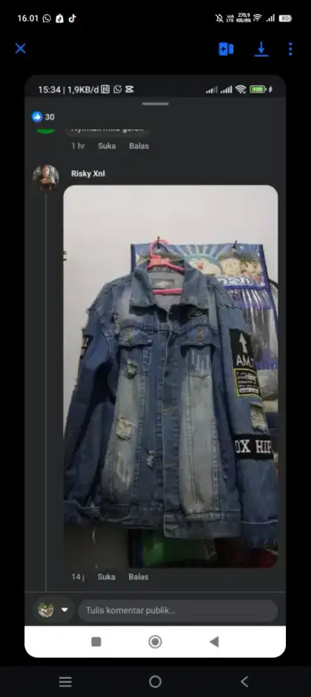 Jaket jeans sobek pria