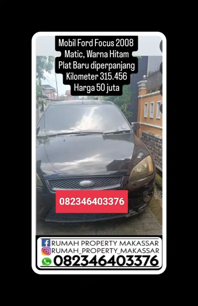 Mobil Ford Focus 2008 
Matic, Warna Hitam
Plat Baru 
Kilometer 315.456