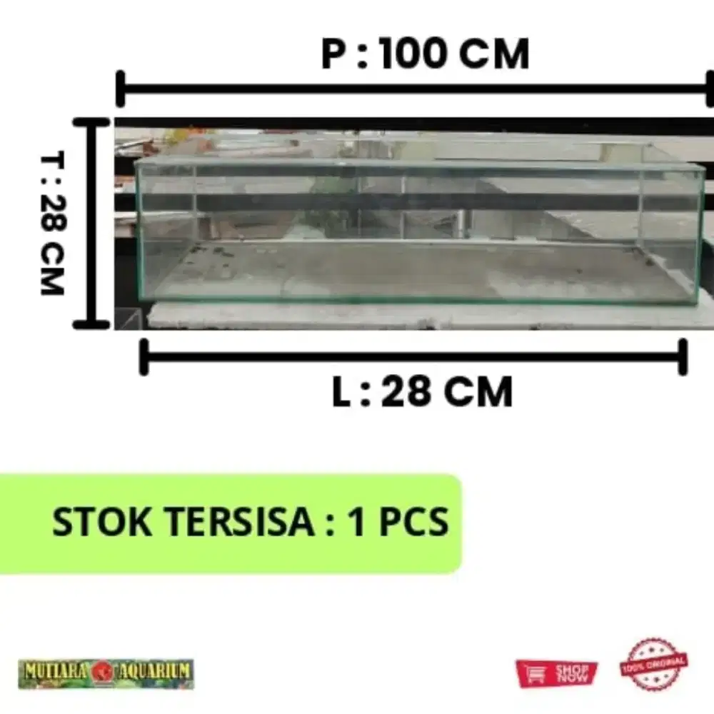 AQUARIUM BEKAS UKURAN 100 X 28 X 28 CM ( 99% LAYAK PAKAI )