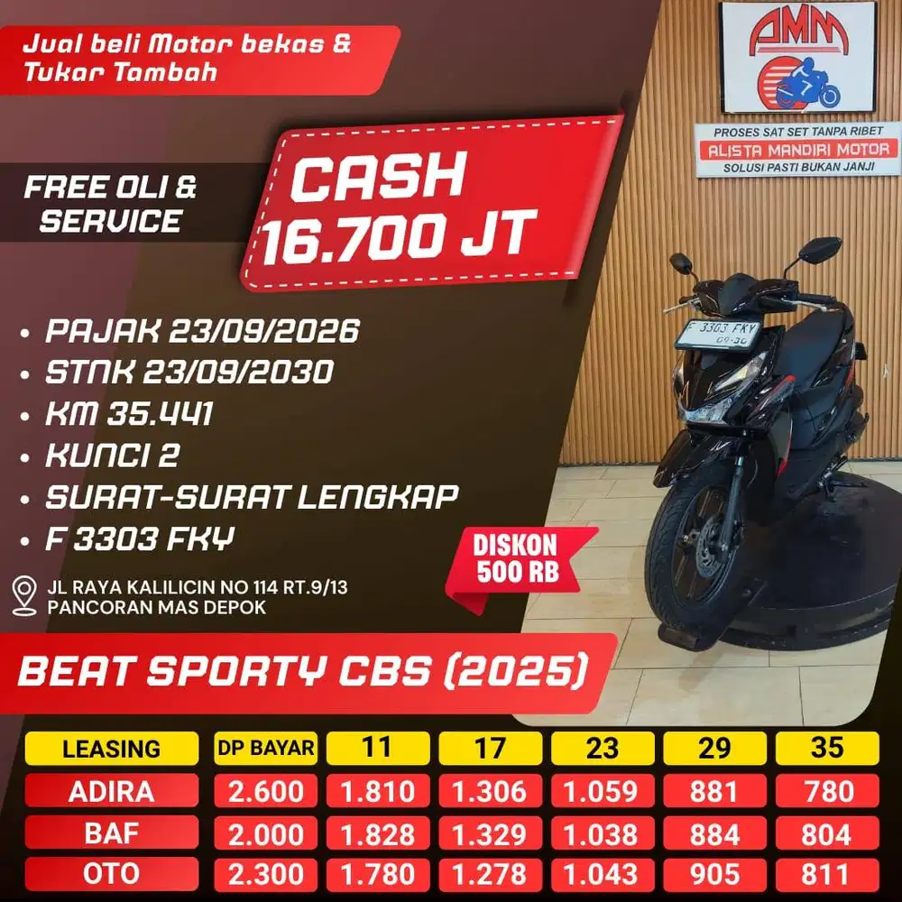 BEAT SPORTY CBS 2025 PAJAK HIDUP KUNCI 2 CC 0% KREDIVO TOKPED INDODANA