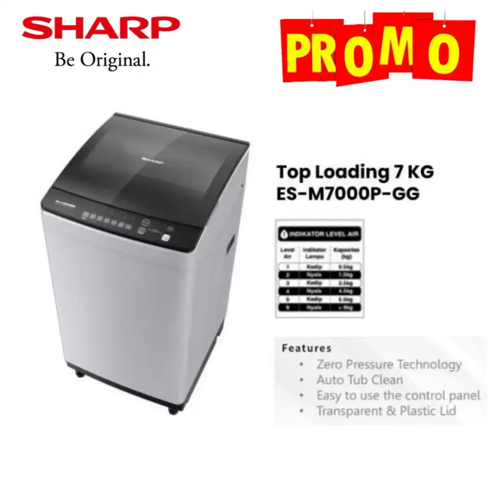 SHARP MESIN CUCI Top Loading 7 Kg ESM-7000P-GG Lowwatt Garansi Resmi