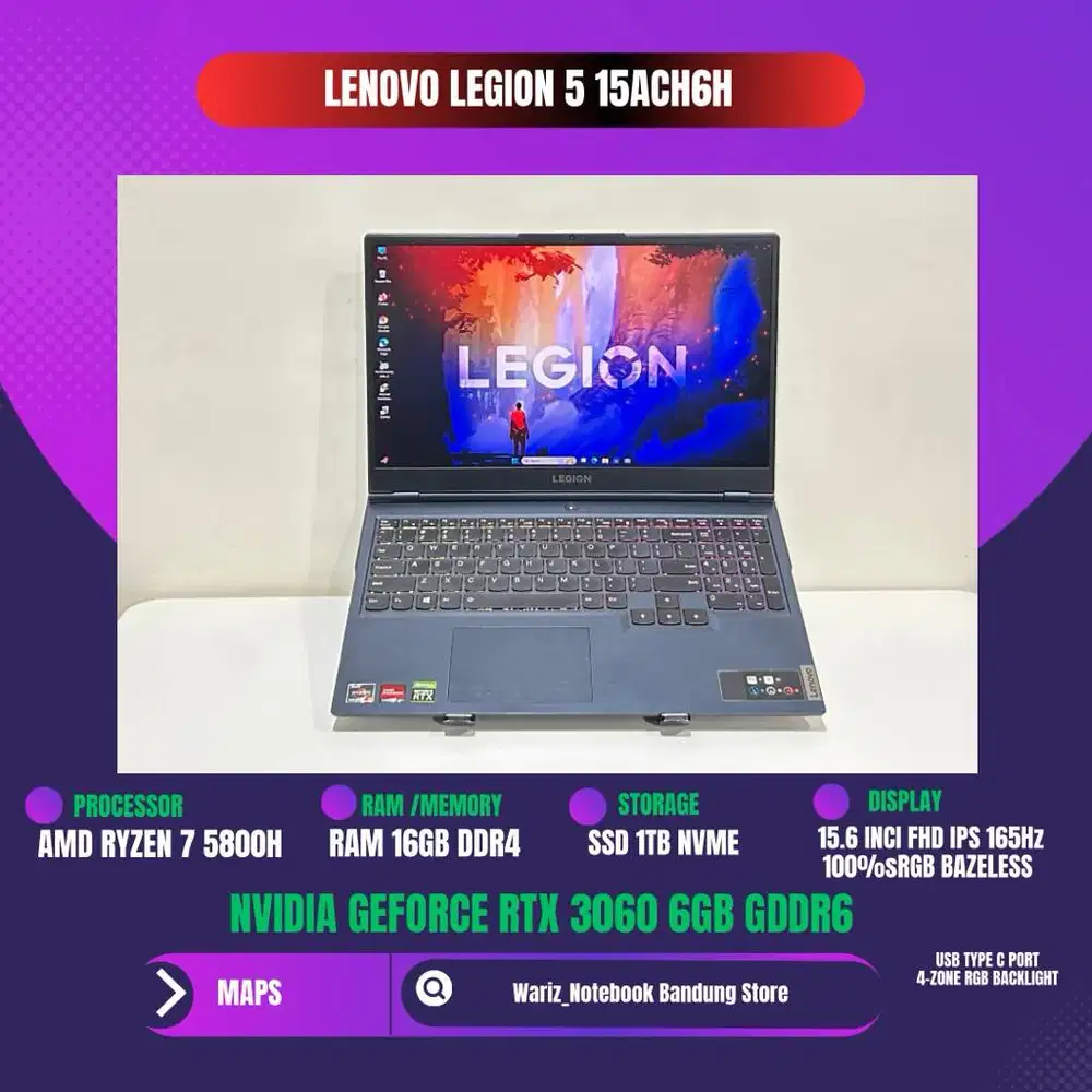 LENOVO LEGION 5 15ACH6H AMD RYZEN 7 5800H NVIDIA RTX 3060 6GB RAM 16GB