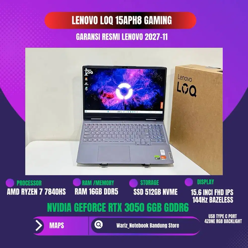LENOVO LOQ 15APH8 AMD RYZEN 7 7840HS NVIDIA RTX 3050 6GB GDDR6 RAM 16G