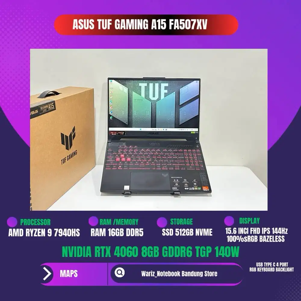 ASUS TUF GAMING A15 FA507XV RYZEN 9 7940HS NVIDIA RTX 4060 RAM 16GB