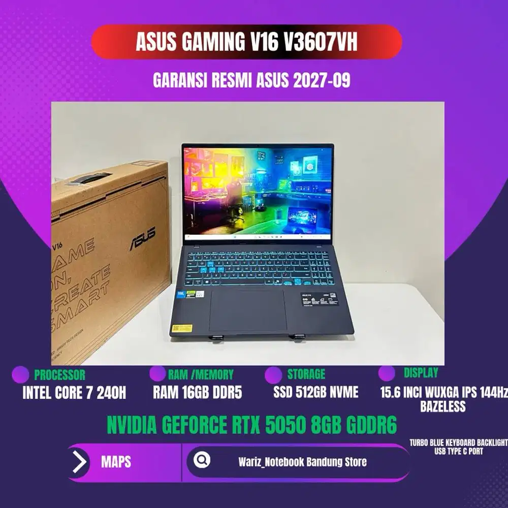 ASUS GAMING V16 V3607VH CORE 7 240H NVIDIA RTX 5050 8GB GDDR7 RAM 16GB