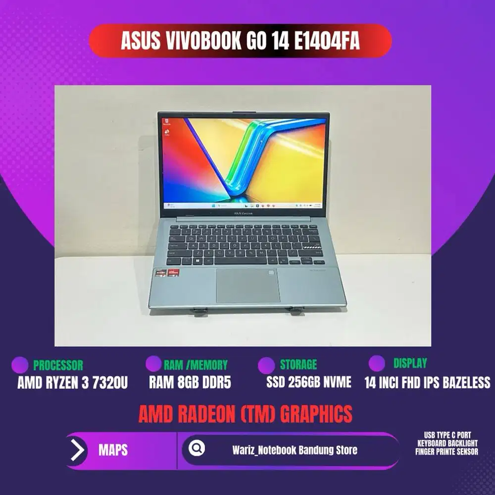 ASUS VIVOBOOK GO 14 E1404FA AMD RYZEN 3 7320U RAM 8GB DDR5 SSD 256GB 1