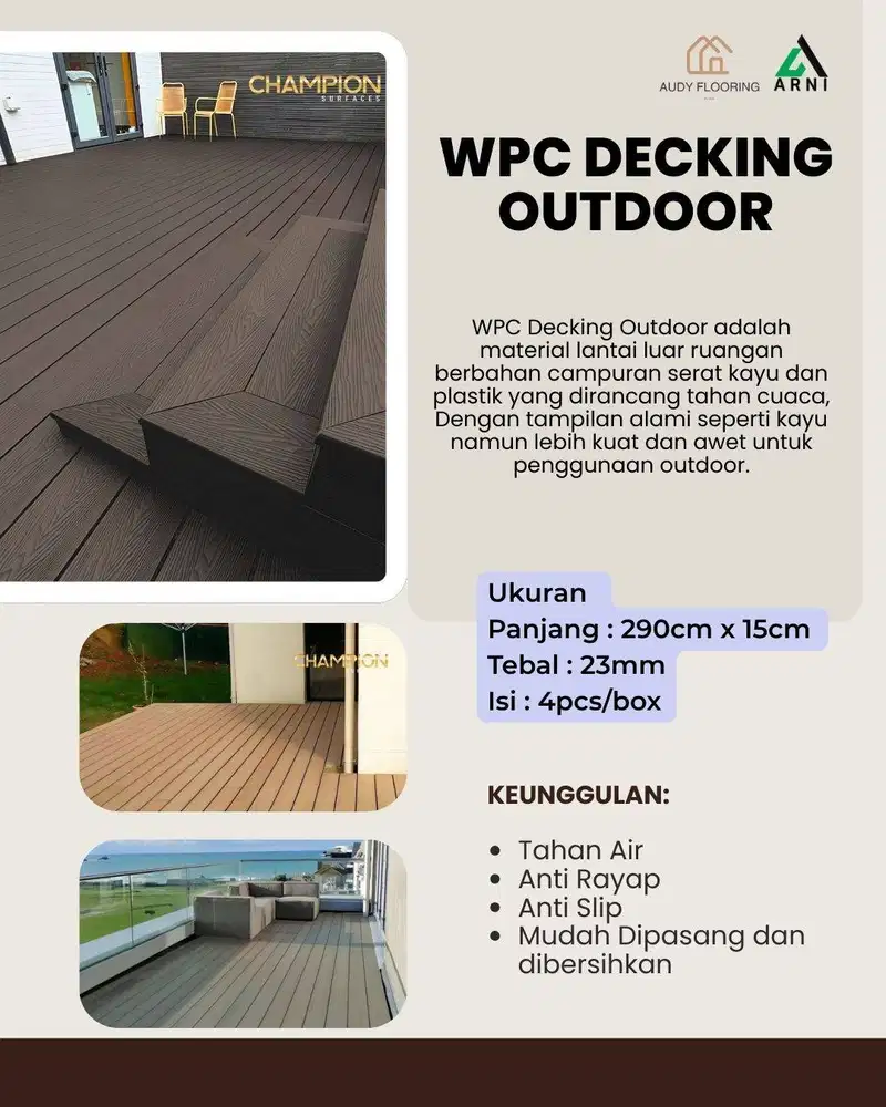 WPC Decking Champion 3d Embossed+ Series | Motif Corak kayu