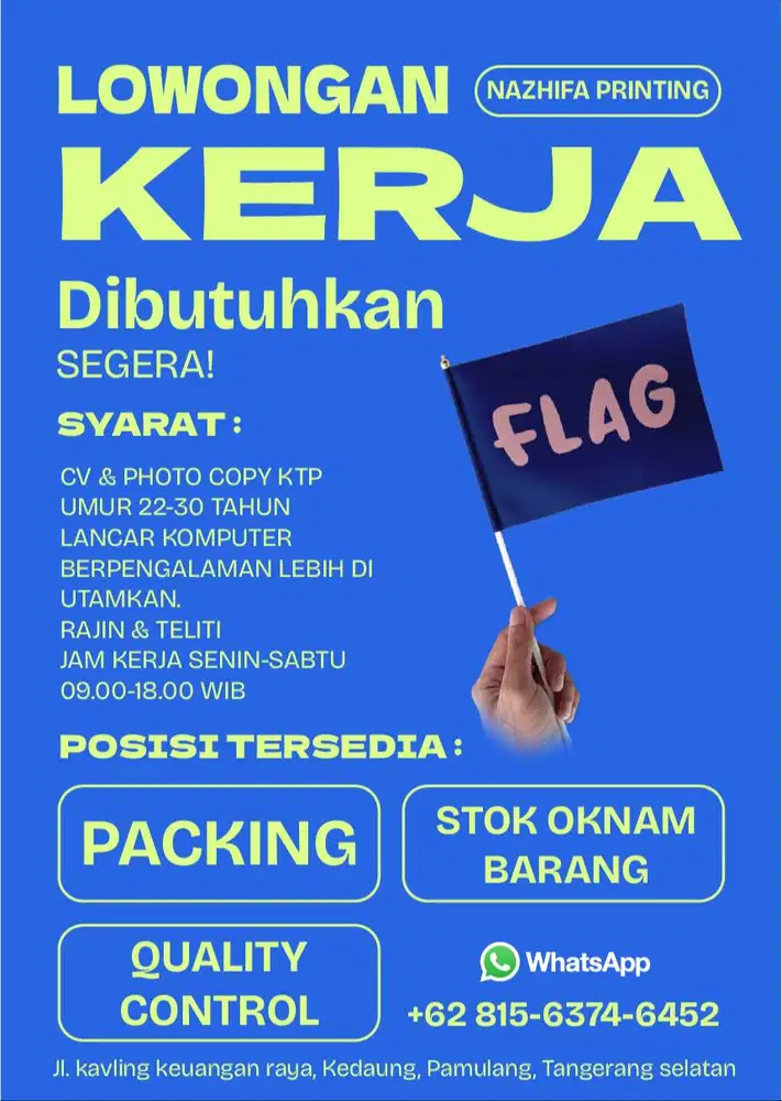 Lowongan Kerja Packing, Stok oknam Barang, Quality Control