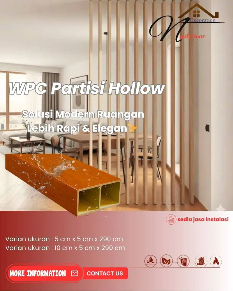 partisi pvc kisi - kisi hollow anti rayap 2.9 meter harga perbatang