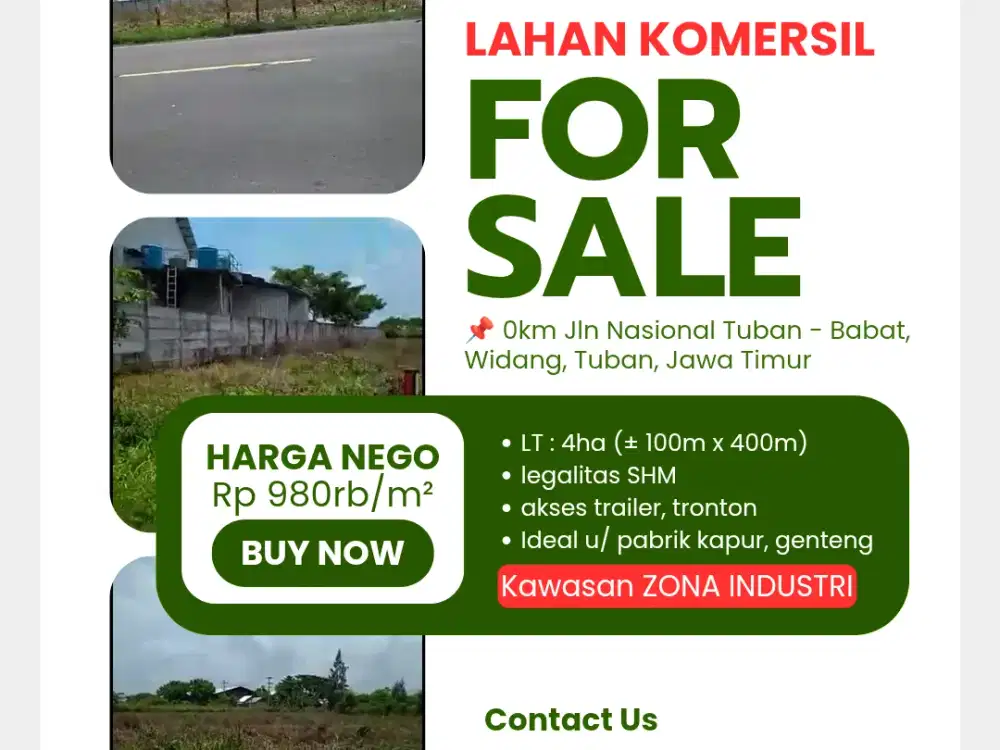 Dijual Lahan Komersil Pinggir Jalan Nasional Tuban Babat, Tuban, Jawa Timur