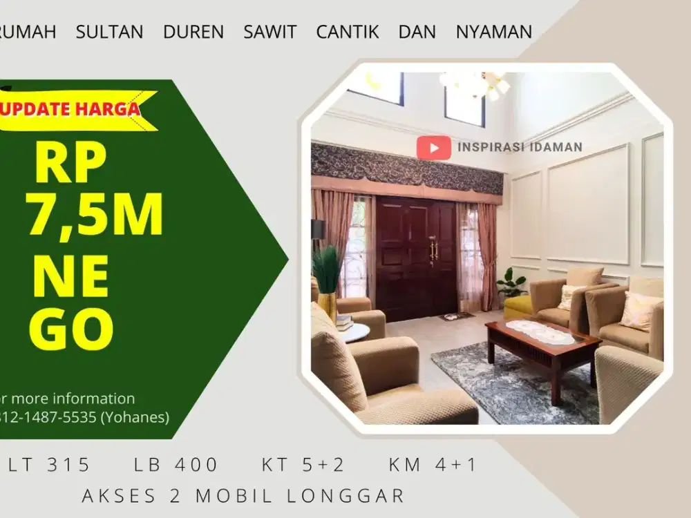 Rumah Sultan Duren Sawit Cantik dan Nyaman
