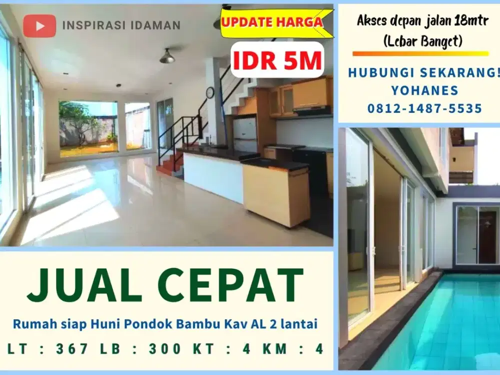 Dijual Cepat Rumah siap Huni Pondok Bambu Kav AL 2 lantai