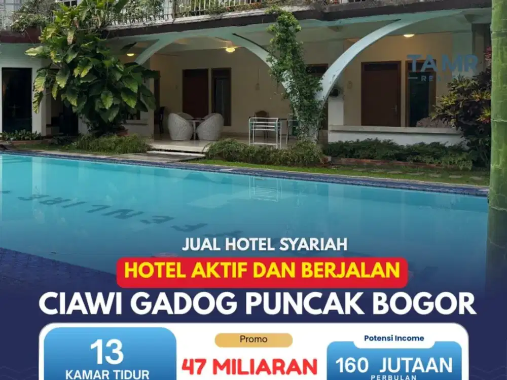 Dijual Hotel Aktif di Bogor , Lokasi Strategis Ciawi Gadog, Pinggir Jalan Utama