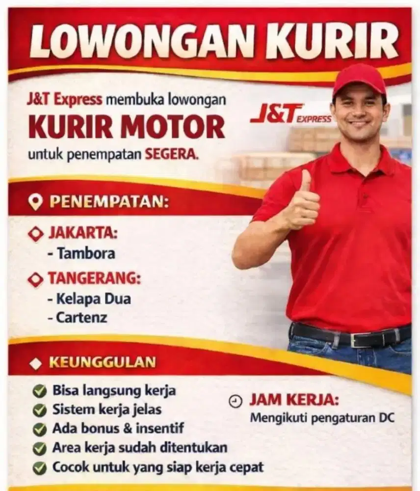 BUTUH CEPAT! KURIR MOTOR J&T – SIAP KERJA LANGSUNG