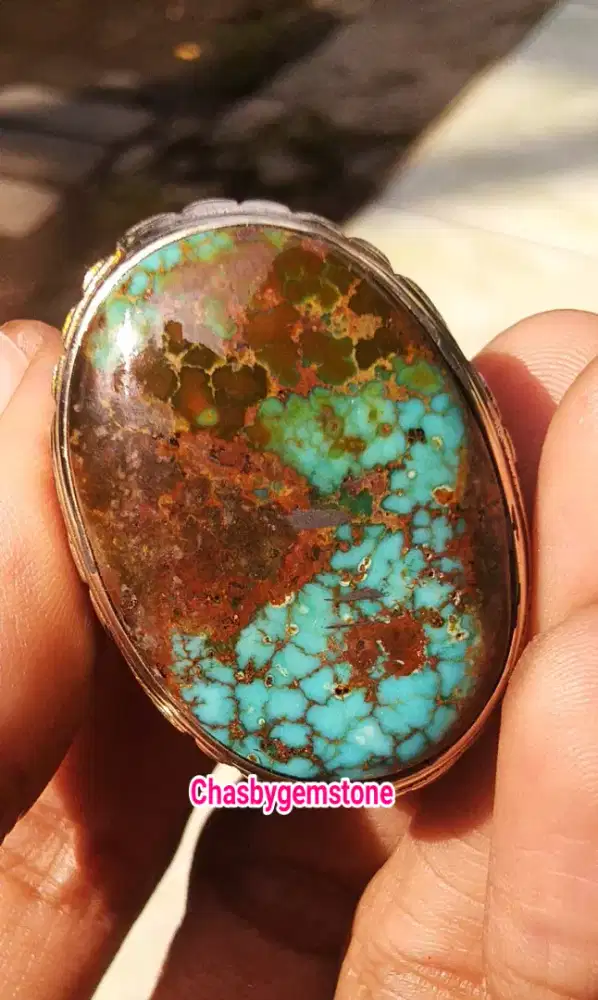 Batu Pirus Persia jumbo biru fancy-Pirus Persia serat kura motif Angka