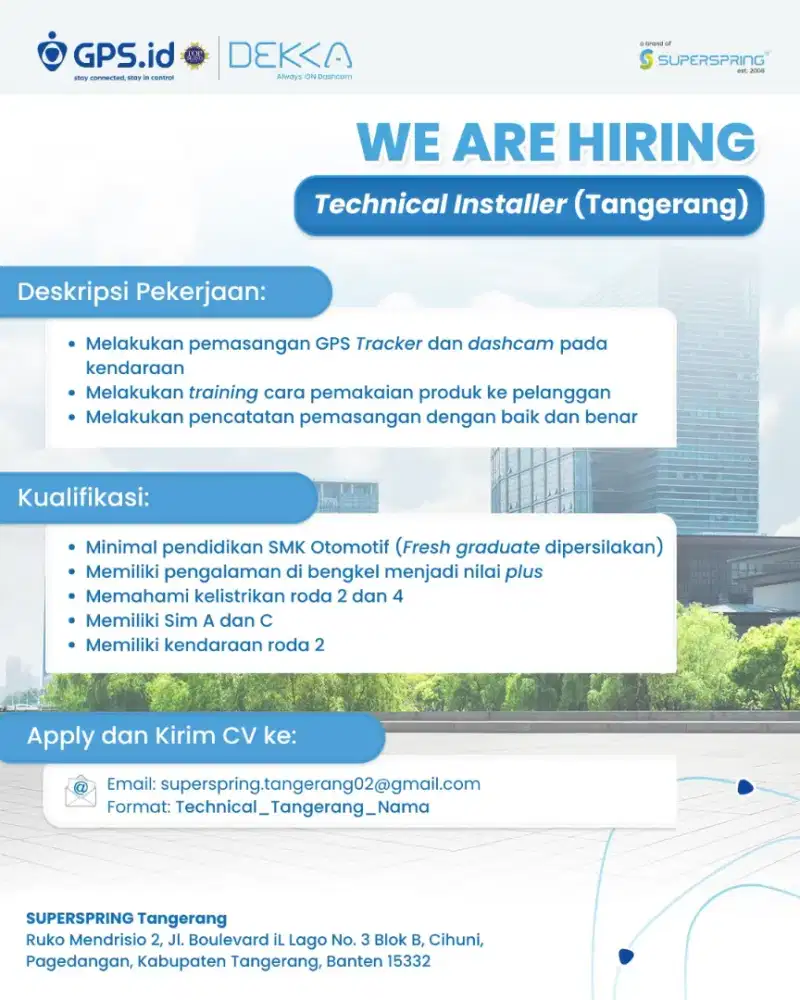 Lowongan Teknisi GPS dan Dashcam