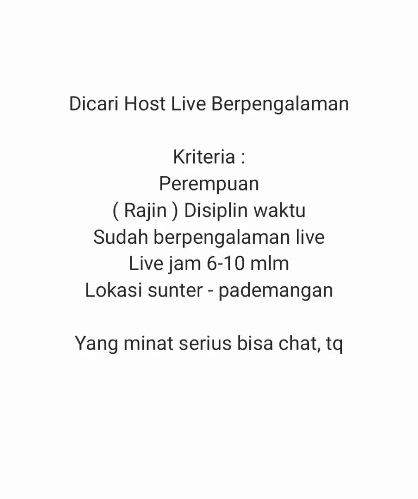 LOWONGAN KERJA HOST LIVE BERPENGALAMAN