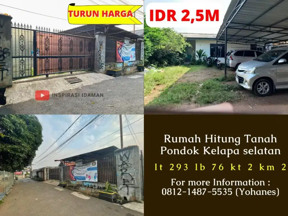 Rumah Hitung Tanah 293mtr Pondok Kelapa selatan