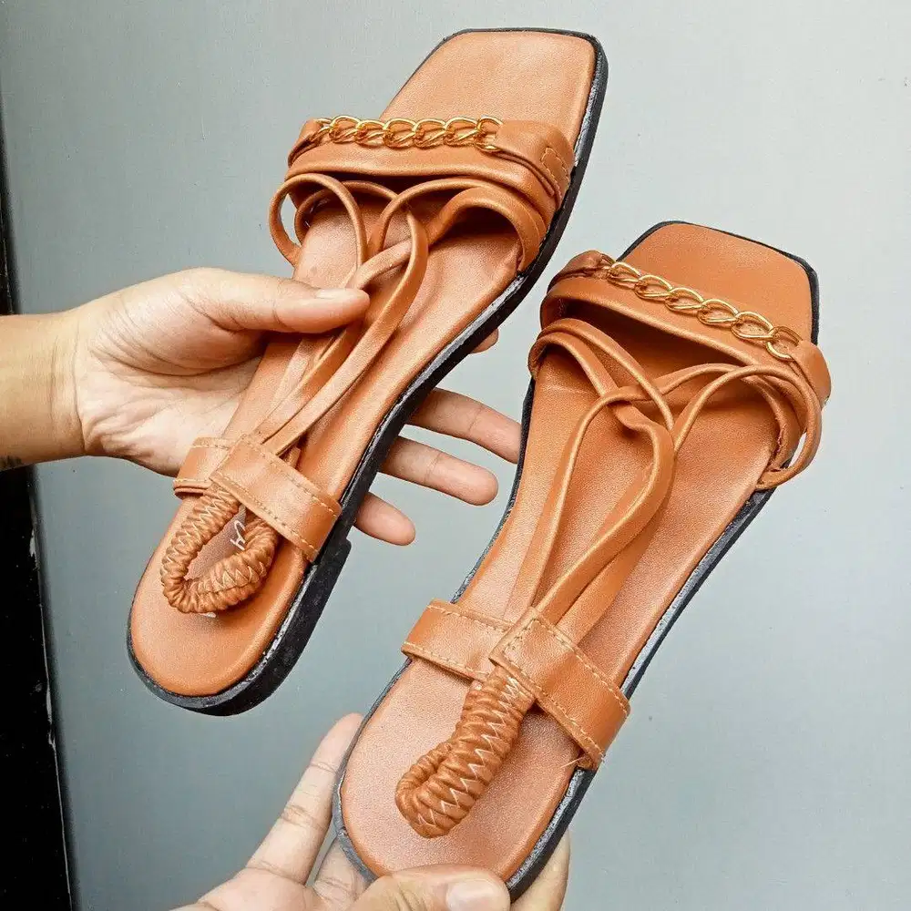 SALE 15RIBU - Sendal Flat Coklat Casual Wanita