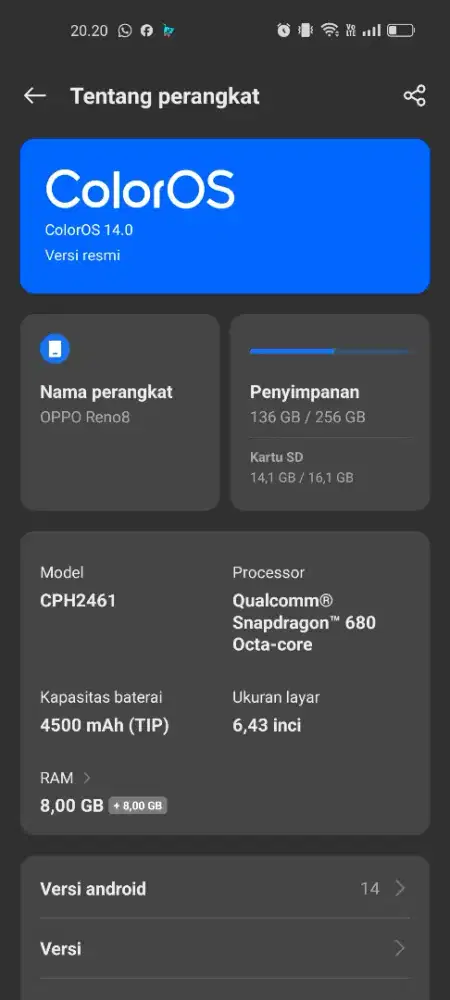 Oppo Reno 8 8gb/256gb