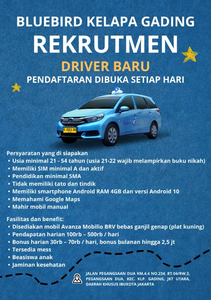 Kesempatan Emas! Lowongan Driver Taksi Bluebird Kelapa Gading
