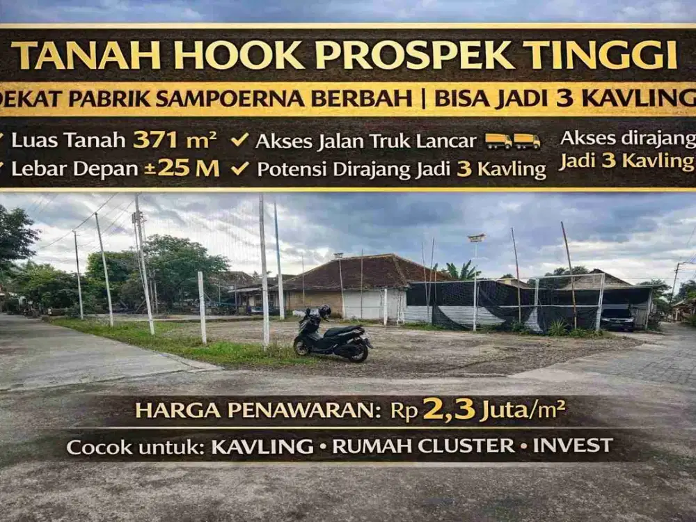 Tanah Hook Prospek Tinggi – Dekat Pabrik Sampoerna Berbah | Bisa Jadi 3 Kavling