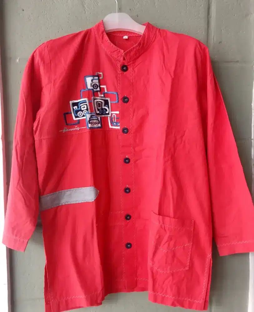 kemeja koko lengan panjang anak dannis merah preloved