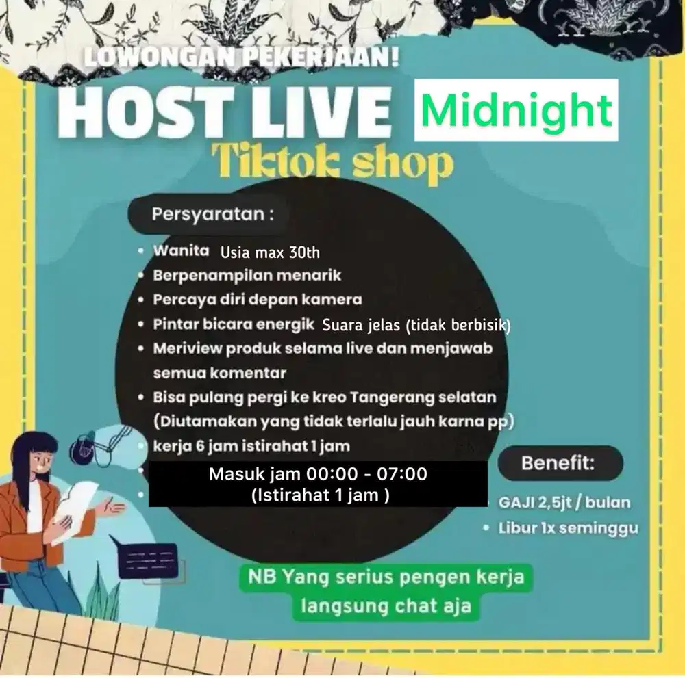 Di cari host live midnight (tengah malam) (untuk skincare)
