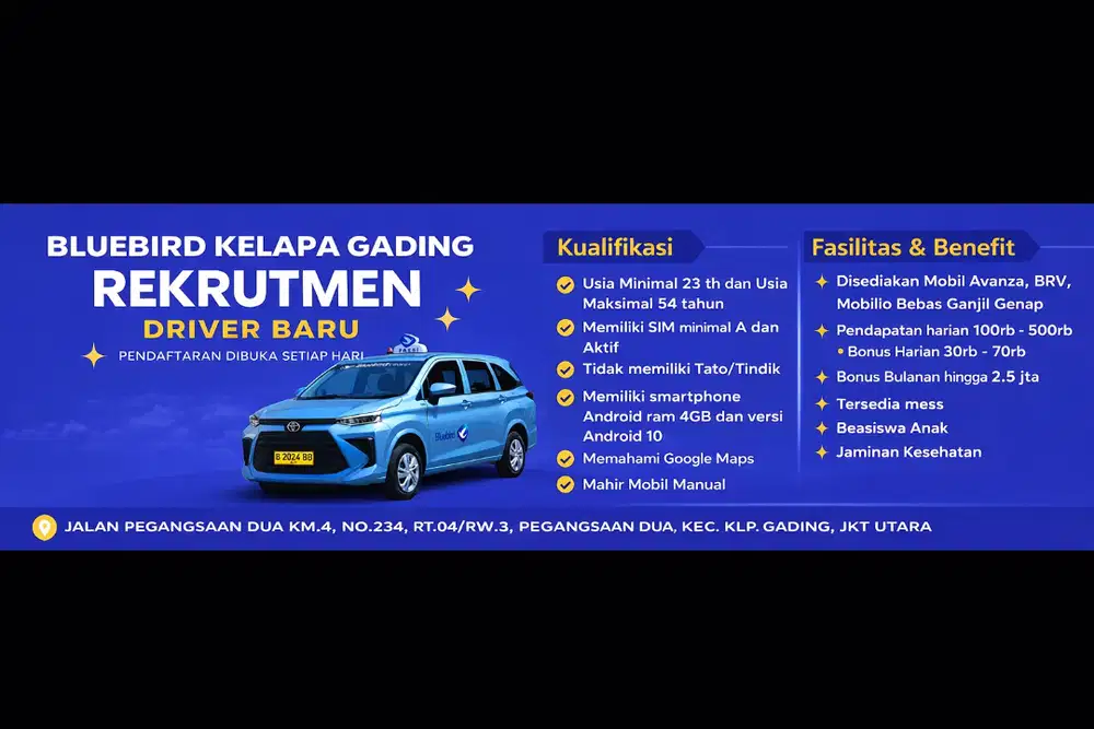 Loker Driver Bluebird Resmi | Tanpa Modal | Mess Tersedia