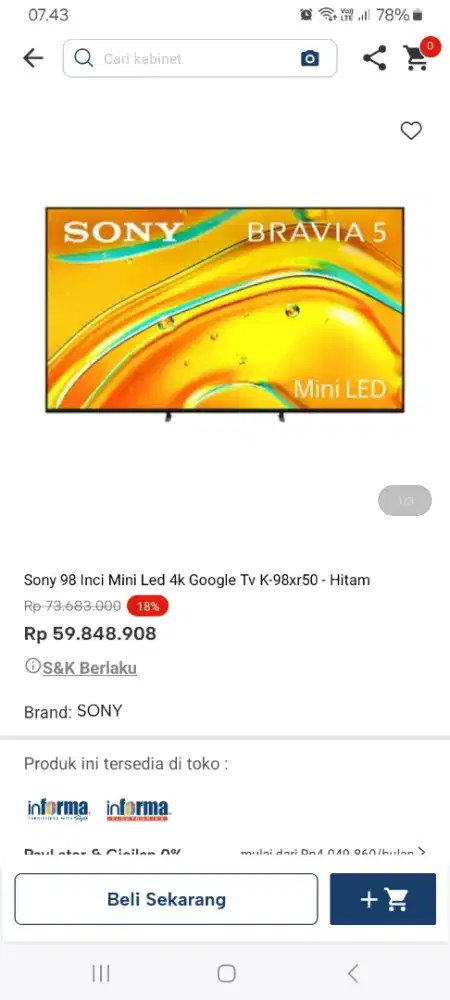 PROMO KREDIT SONY 98 INC MINI LED 4K GOOGLE TV