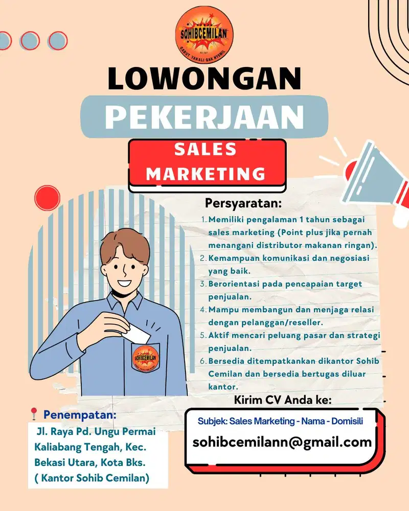 LOWONGAN KERJA SALES MARKETING -SOHIB CEMILAN-