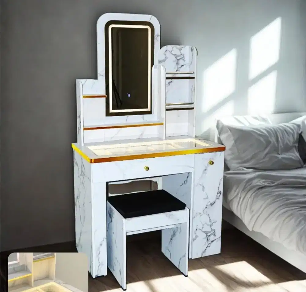 Meja rias jumbo viral,lampu touchscreen+ kursi